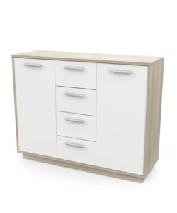 MOBILE BIANCO E QUERCIA CON 2 ANTE E  4 CASSETTI, 113X84X36 CM